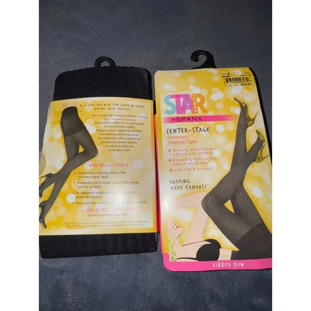 Lot of 2 Star Power by Spanx Center-Stage Shaping Tights Size C Black Ribbed Row